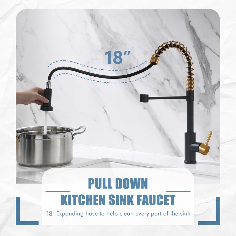 GIMILI Black and Gold Kitchen Faucet with Pull Down Sprayer Single Hole Stainless Steel Sink Faucet, Suitable for Farmhouses, RV, Laundry Room, Outdoor, and Campers. Llave para fregadero de cocina - Image 3