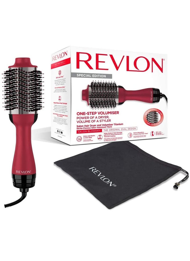 Revlon - RVDR5279UKE Salon One-Step Hair Dryer and Volumizer with Titanium Coating and Travel Case Cherry red - Image 1