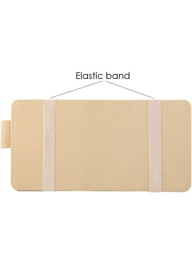 yongsheng Auto Car Visor Organizer Bag Pouch Card Holder Sunglass Holder Storage PU Leather Sun Visor Space Hanging with Zipper Card Slots Sunglass Clip (Beige)  - Image 5