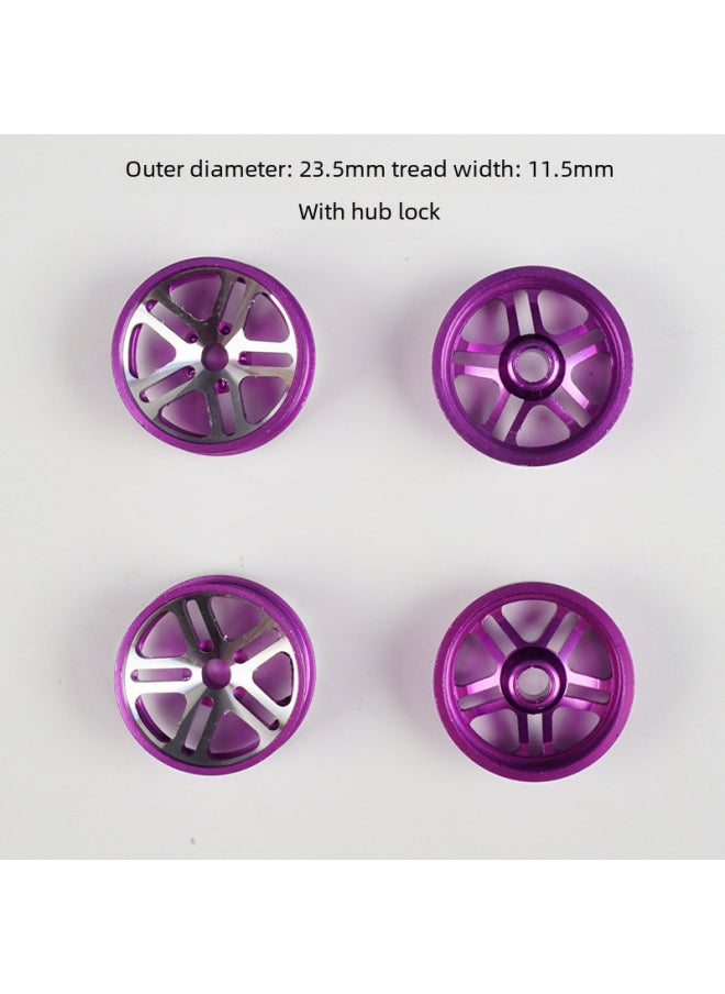 Generic - Homemade Four-wheel Drive Race Large Diameter Aluminum Alloy Wheels Modified Accessories Mini Racing Upgrade 23.5mm Wheels-Color:[Red] 4 With Hub Lock - Image 1