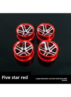 Homemade Four-wheel Drive Race Large Diameter Aluminum Alloy Wheels Modified Accessories Mini Racing Upgrade 23.5mm Wheels-Color:[Red] 4 With Hub Lock