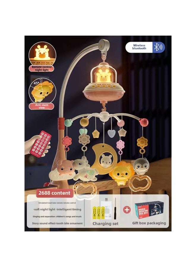 Baby Toy Newborn Hanging Bed Bell 0-6 Month Turning Light Music Bedside Bell Puzzle Comfort Rattle-Color:Pink [668-23] Bluetooth-gift Box-charging  - Image 1