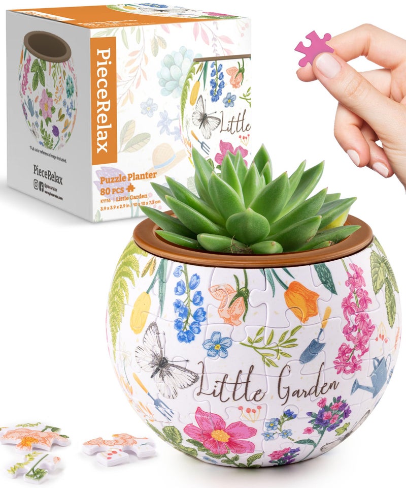 PieceRelax 3D Puzzle Planter 80 Pieces - Flower Pot - Little Garden, Home Decor Flower Pots for Indoor Cactus, Succulents Pots [K1116] - Image 1