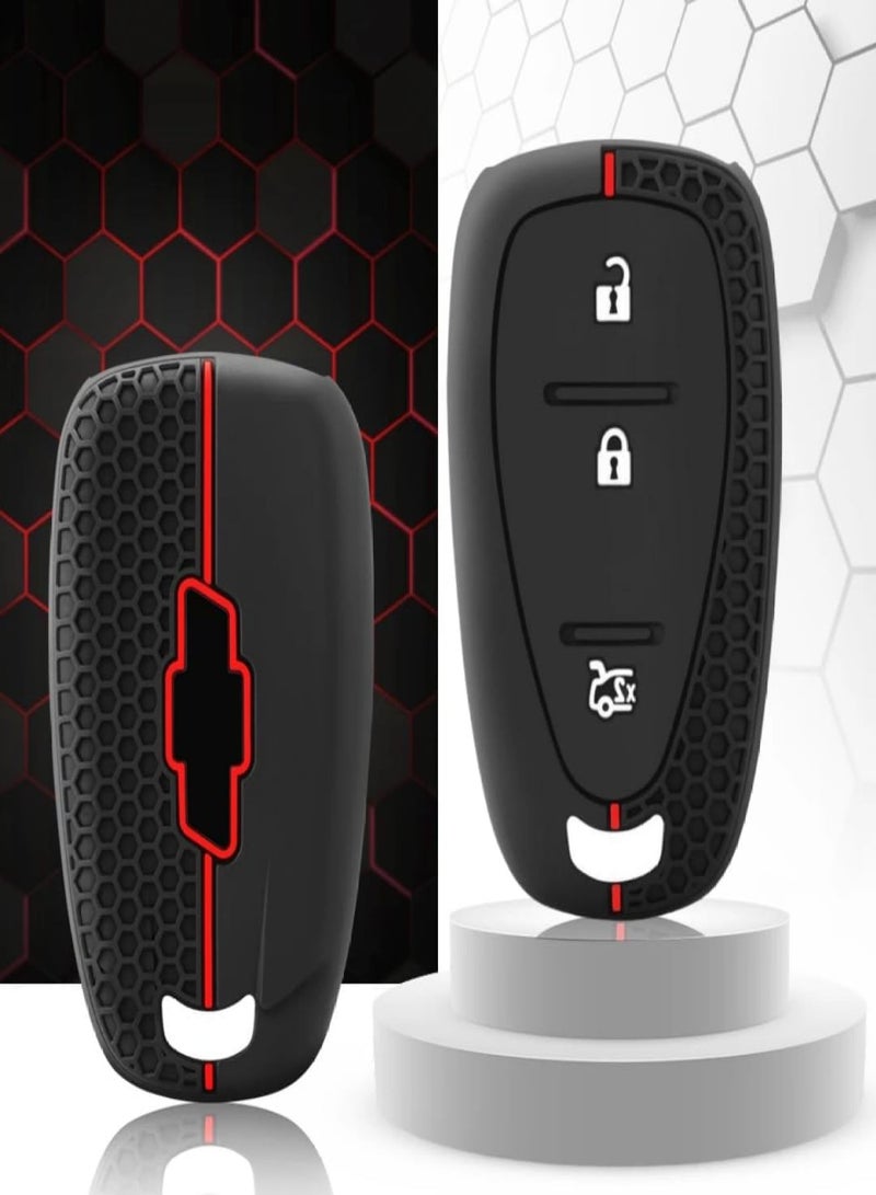 Wonhomke Funda de Silicona para Llaves de Coche para Accesorios para Chevrolet Onix Equino Orlando Cruze Spark Sonic Camaro Volt Bolt Trax Malibu Blazer Traverse (Negro+línea roja+3B) - Image 5