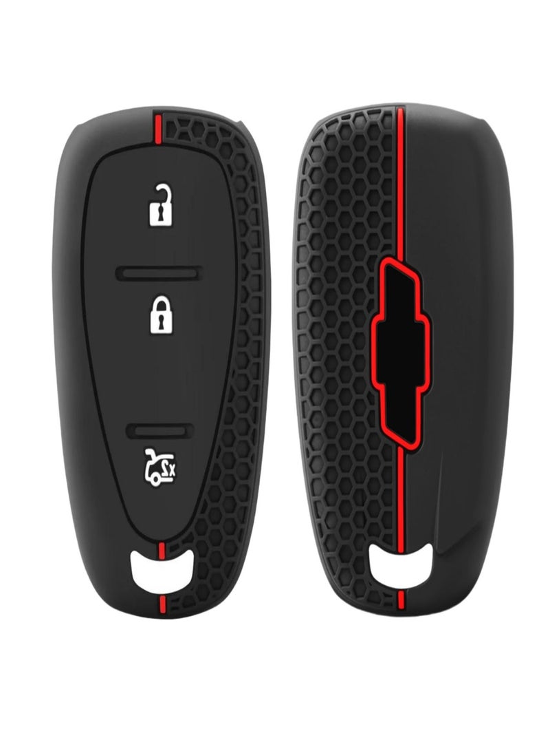 Wonhomke Funda de Silicona para Llaves de Coche para Accesorios para Chevrolet Onix Equino Orlando Cruze Spark Sonic Camaro Volt Bolt Trax Malibu Blazer Traverse (Negro+línea roja+3B) - Image 1