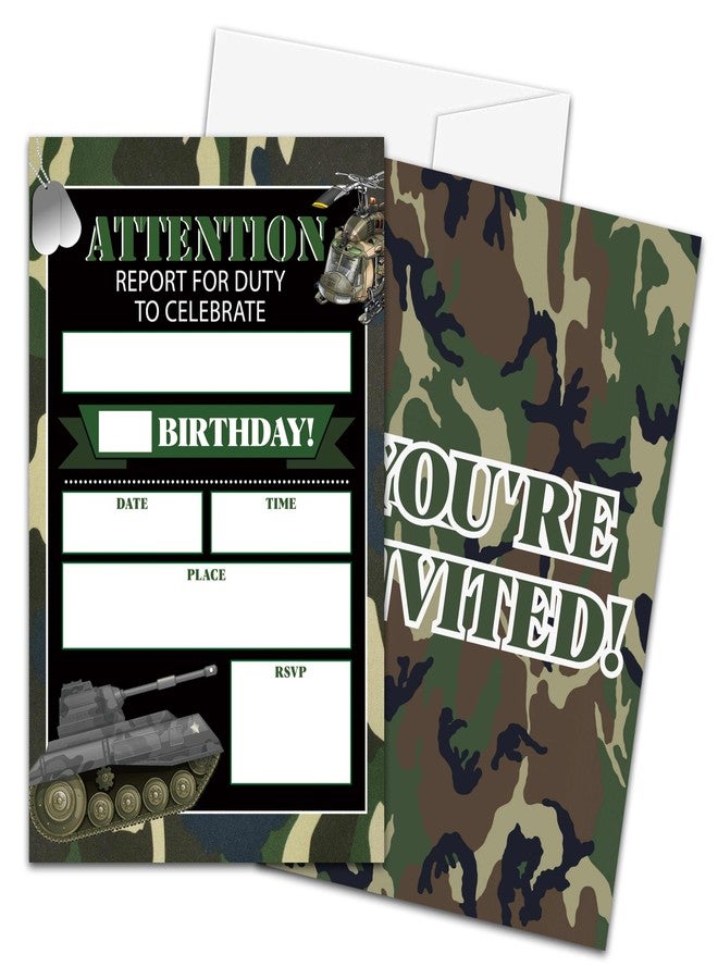 Zmyollo Army Birthday Invitations with Envelopes - 20PCS Kids Birthday Party Invitations for Boys - Military Camo Birthday Party Supplies Decorations -38 - Image 2