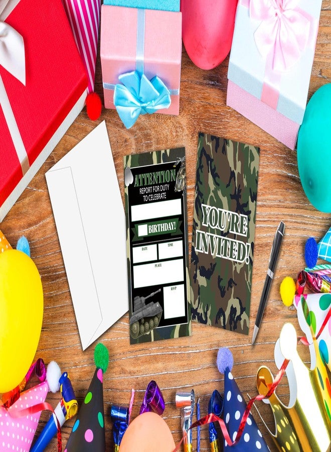 Zmyollo Army Birthday Invitations with Envelopes - 20PCS Kids Birthday Party Invitations for Boys - Military Camo Birthday Party Supplies Decorations -38 - Image 3