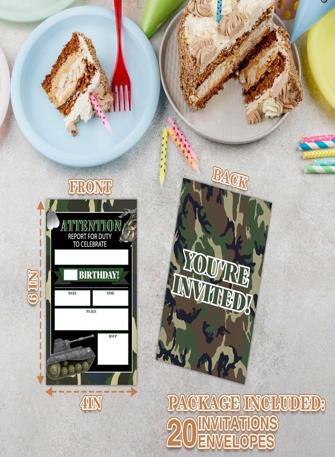 Zmyollo Army Birthday Invitations with Envelopes - 20PCS Kids Birthday Party Invitations for Boys - Military Camo Birthday Party Supplies Decorations -38 - Image 4