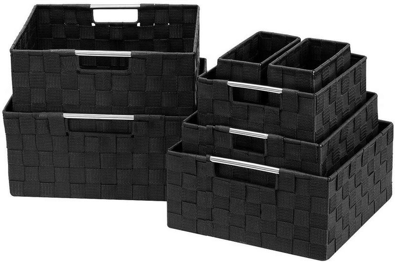 Sorbus Storage Baskets for Organizing (Set of 7), Mesh Hand-Woven Design, Linen Closet Organizers and Storage, Organizer Storage Baskets for Shelves, Variety Pack Organizers and Storage (Black) - Image 1