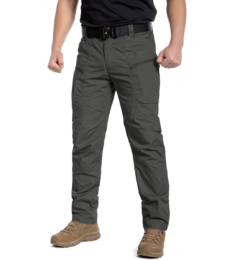 CARWORNIC Men's Rip-Stop Tactical Pants Lightweight Water Resistant Utility Work Pants Stretch EDC Uniform Military Cargo Pants for Outdoor Hiking Casual Construction Dark Grey - Image 2