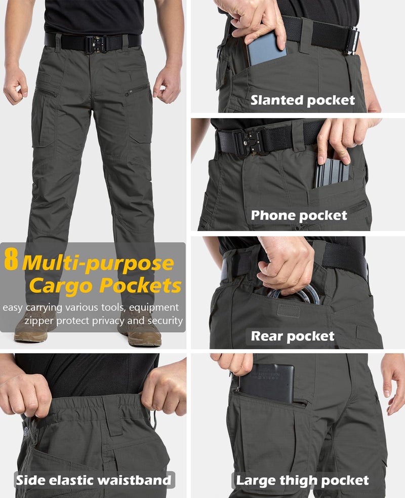 CARWORNIC Men's Rip-Stop Tactical Pants Lightweight Water Resistant Utility Work Pants Stretch EDC Uniform Military Cargo Pants for Outdoor Hiking Casual Construction Dark Grey - Image 4