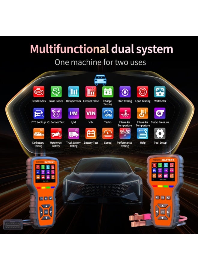 COOLHAWK OBD2 Scanner - K2 Pro 2-in-1 Universal Car Code Reader & Battery Tester, Professional Automotive Diagnostic Scan Tool for 12V/24V Cars Trucks, Check Engine Light, O2 Sensor & I/M Readiness Test - Image 2