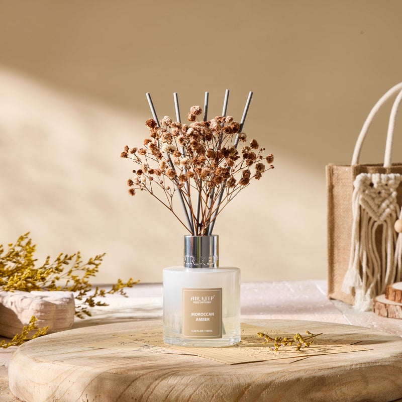 Airkeep Reed Diffuser Set,3.38 fl oz (100 ml) - Moroccan Amber Oil Diffusers with 8 Reed Sticks, Home Fragrance Reed Diffuser for Bathroom Shelf Decor - Image 5