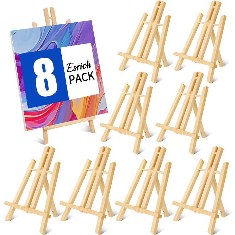 ESRICH 8 Pack 11.8" Wood Easels,Small Tabletop Display Stand,Easel Stand for Painting,Painting Party,Kids Student Tabletop Easels for Painting, Portable Canvas - Image 1