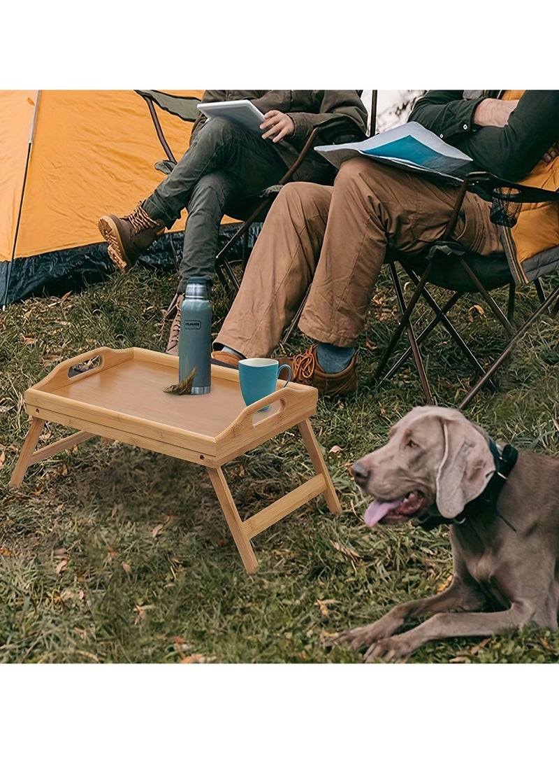 Multifunctional Wooden Pallet Bed Table with Folding Legs - Home Sofa Bed Table, Picnic Camping Table, Work & Dining Decoration Table