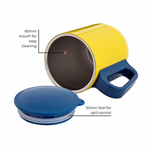 DUBBLIN Polo Stainless Steel Unbreakable Tea Coffee Mug Double Wall with Handle and Lid, Wide Mouth Mug Keeps Beverages Hot & Cold 270 ML Yellow - Image 5