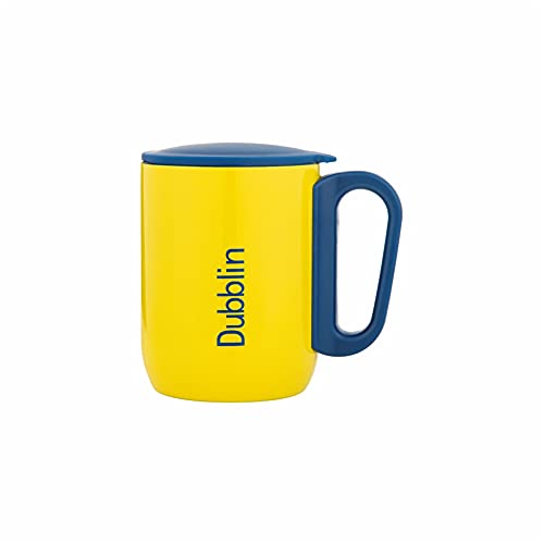 DUBBLIN Polo Stainless Steel Unbreakable Tea Coffee Mug Double Wall with Handle and Lid, Wide Mouth Mug Keeps Beverages Hot & Cold 270 ML Yellow - Image 1