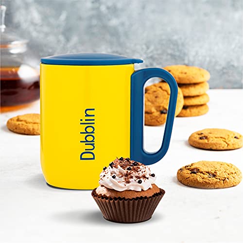 DUBBLIN Polo Stainless Steel Unbreakable Tea Coffee Mug Double Wall with Handle and Lid, Wide Mouth Mug Keeps Beverages Hot & Cold 270 ML Yellow - Image 4