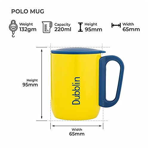 DUBBLIN Polo Stainless Steel Unbreakable Tea Coffee Mug Double Wall with Handle and Lid, Wide Mouth Mug Keeps Beverages Hot & Cold 270 ML Yellow - Image 2
