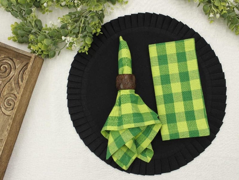 Cotton Craft مناديل قماشية مربعة من كوتون كرافت بنمط بيج بوفالو مجموعة من 12 من القطن الخالص مناديل طاولة بنمط جينغهام 20x20 أخضر - Image 4