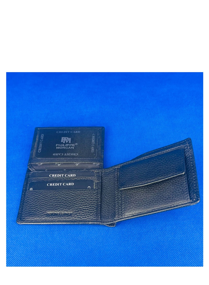 فيليب مورجان محفظة جلدية أصلية فاخرة قابلة للطي مع حامل للبطاقات والعملات المعدنية باللون الأسود - Image 3