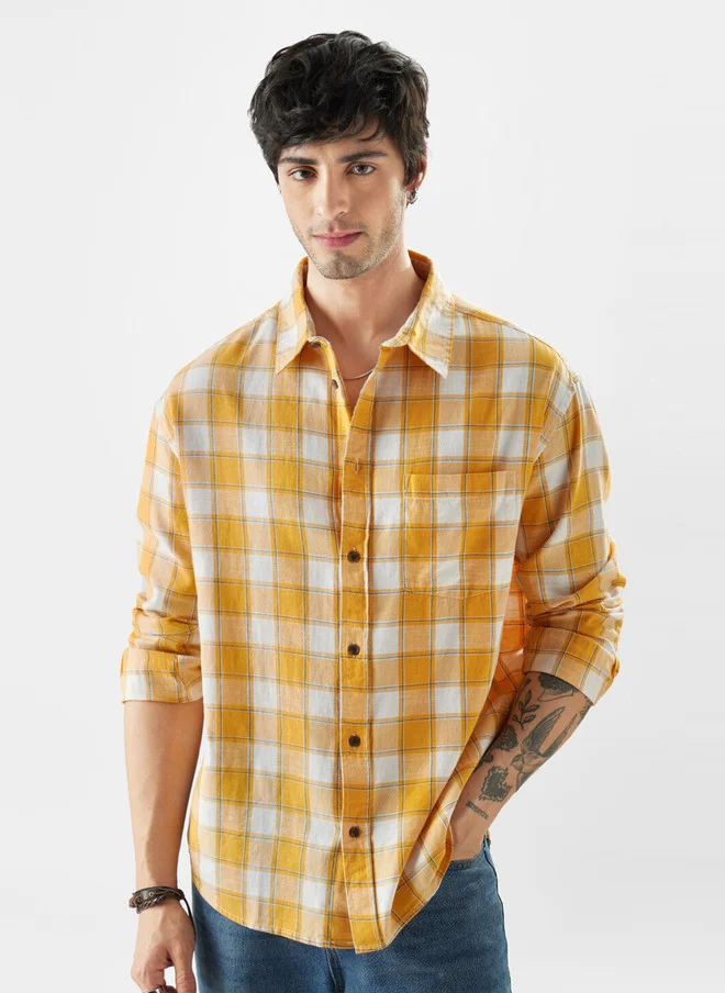 The Souled Store The Souled Store Men Plaid Amber Gold Checked Multicolor Relaxed Shirt