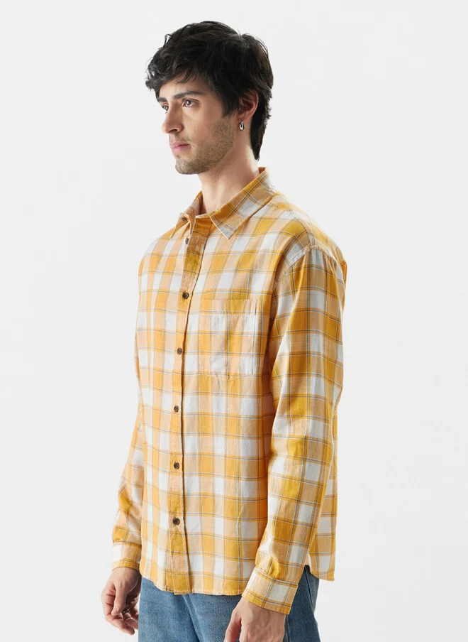 The Souled Store  The Souled Store Men Plaid Amber Gold Checked Multicolor Relaxed Shirt  | Best Price UAE