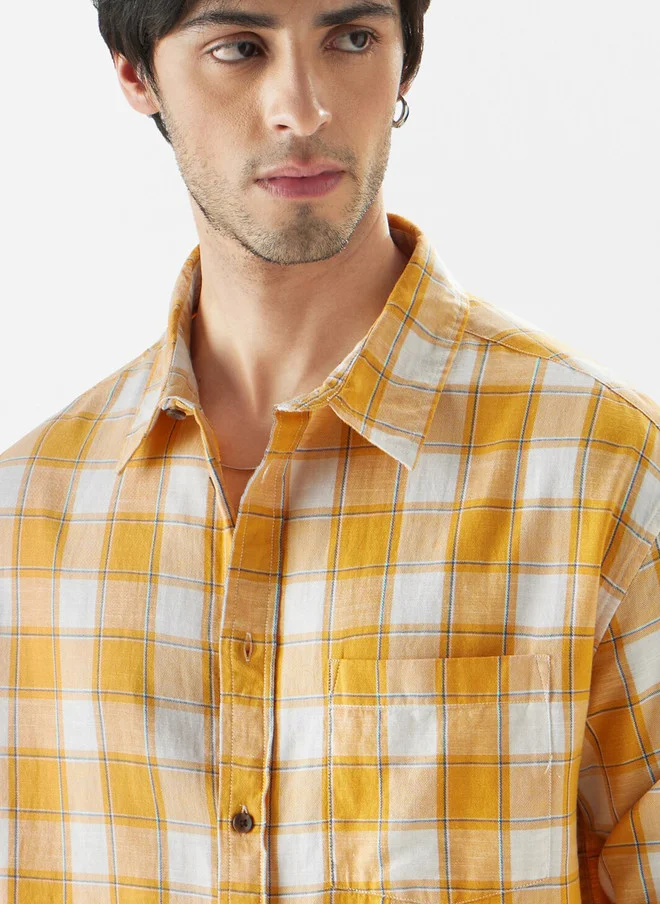 The Souled Store The Souled Store Men Plaid Amber Gold Checked Multicolor Relaxed Shirt