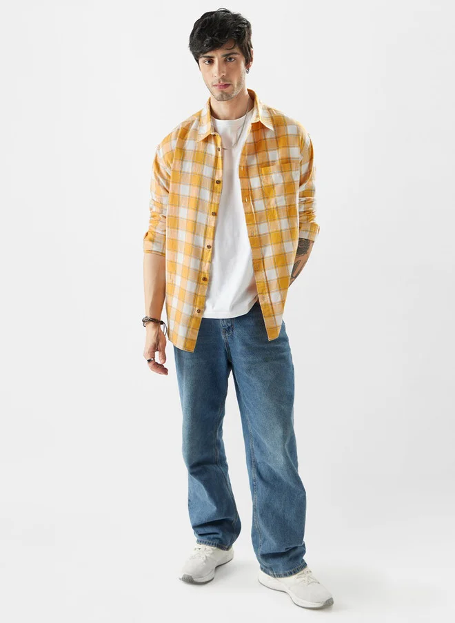 The Souled Store  The Souled Store Men Plaid Amber Gold Checked Multicolor Relaxed Shirt  | Best Price UAE