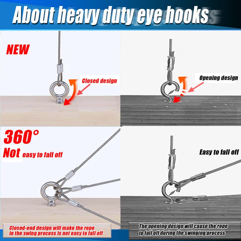 OHIYO 5.5 Inch Heavy Duty Eye Hooks M10 Self Tapping Eyelet Screw Load Capacity 1000LBS Heavy Duty Screw in Eye Hooks for Hammock Stand, Swing Chair, Yoga, Heavy Indoor & Outdoor Uses (4Pack- M10) - Image 4