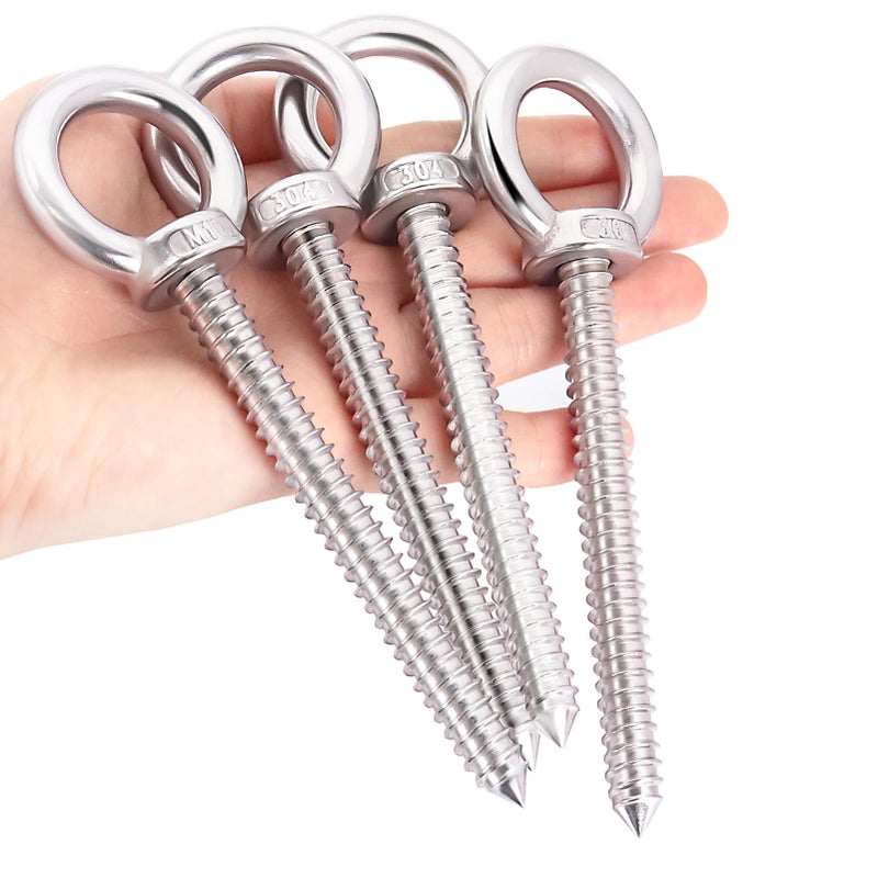 OHIYO 5.5 Inch Heavy Duty Eye Hooks M10 Self Tapping Eyelet Screw Load Capacity 1000LBS Heavy Duty Screw in Eye Hooks for Hammock Stand, Swing Chair, Yoga, Heavy Indoor & Outdoor Uses (4Pack- M10) - Image 1