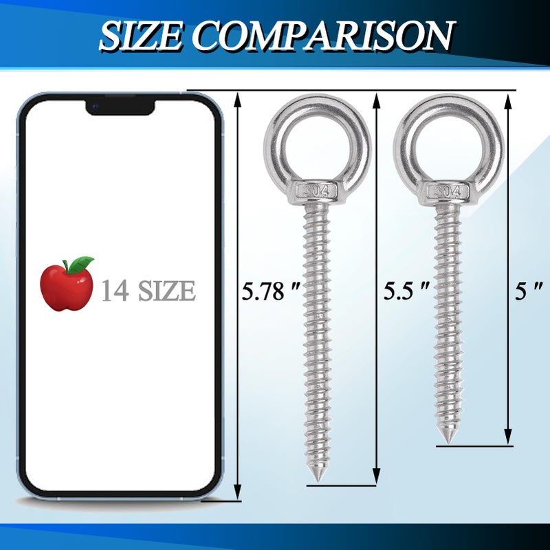 OHIYO 5.5 Inch Heavy Duty Eye Hooks M10 Self Tapping Eyelet Screw Load Capacity 1000LBS Heavy Duty Screw in Eye Hooks for Hammock Stand, Swing Chair, Yoga, Heavy Indoor & Outdoor Uses (4Pack- M10) - Image 3