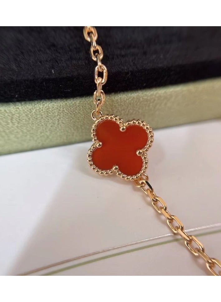 Luxuria Luxuryria 18K Gold Plated Stainless Steel Bracelet, Fashion Luxury Lucky Four Leaf Red Clover Shell Bracelet for Women, Jewelry Gift Bracelets for Women - Image 1