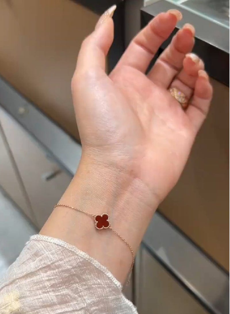 Luxuria Luxuryria 18K Gold Plated Stainless Steel Bracelet, Fashion Luxury Lucky Four Leaf Red Clover Shell Bracelet for Women, Jewelry Gift Bracelets for Women - Image 3