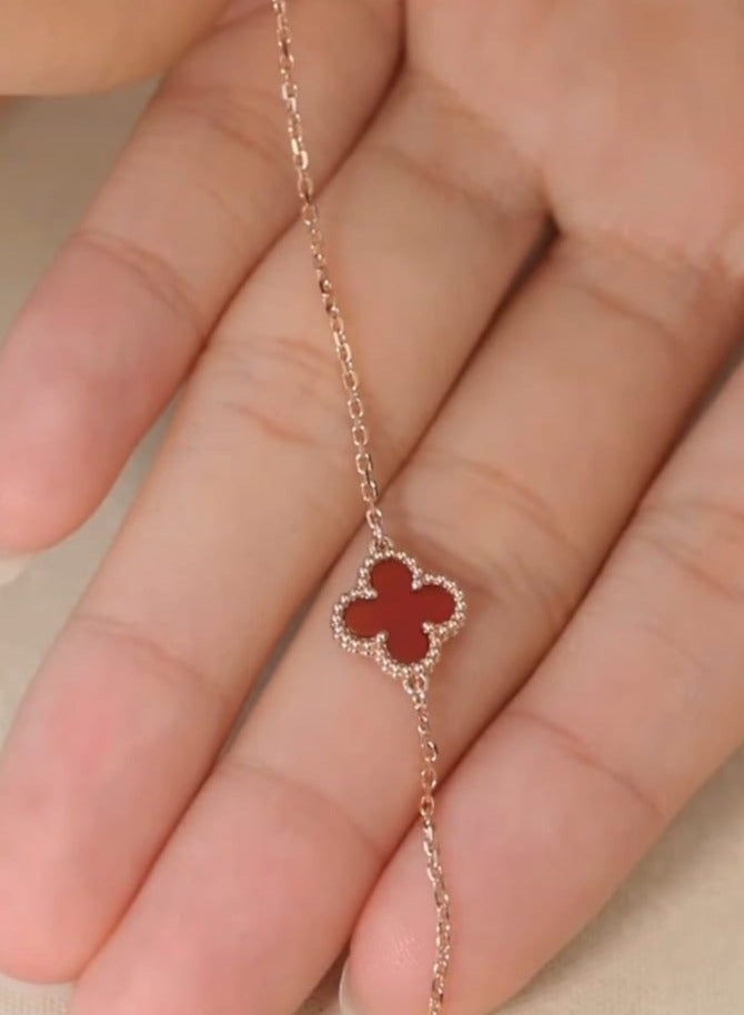 Luxuria Luxuryria 18K Gold Plated Stainless Steel Bracelet, Fashion Luxury Lucky Four Leaf Red Clover Shell Bracelet for Women, Jewelry Gift Bracelets for Women - Image 5