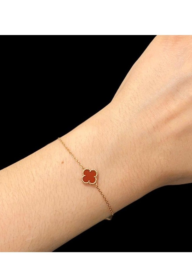 Luxuria Luxuryria 18K Gold Plated Stainless Steel Bracelet, Fashion Luxury Lucky Four Leaf Red Clover Shell Bracelet for Women, Jewelry Gift Bracelets for Women - Image 4