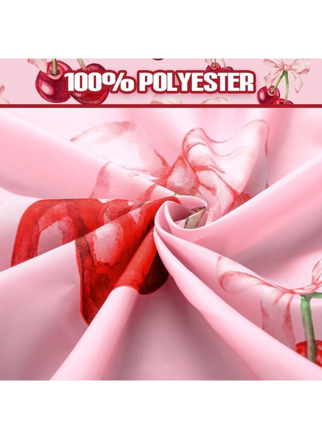 Maasechs 4 Pcs Pink Bow Cherry Shower Curtain Set Coquette Cherry Bathroom Decor Set with Rugs Romantic Pink Bow Aesthetic Bathroom Curtain with 12 Hooks Gifts for Women - Image 4