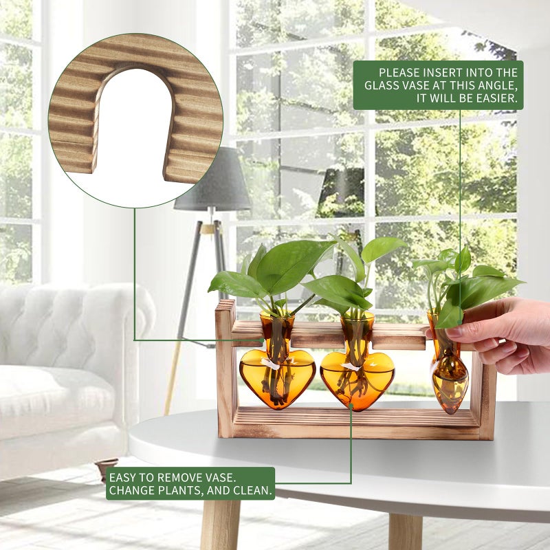 MTsigns Plant Terrarium Propagation Stations Faith Hope Love Hydroponics Home Garden Decoration Gift for Women with Wooden Stand Heart Shaped Colored Glass Vase - Image 2