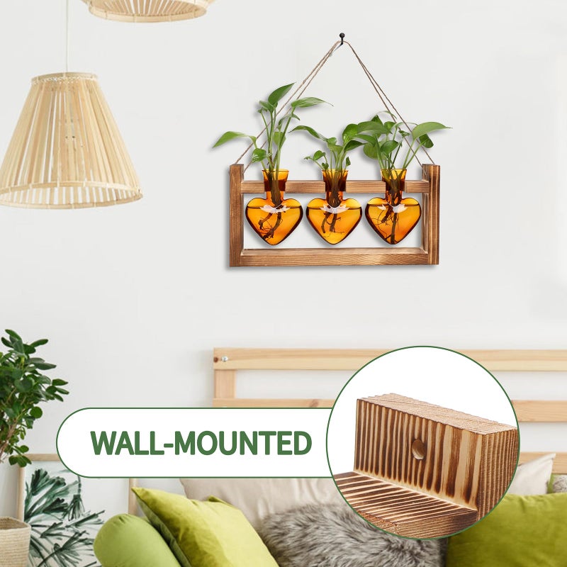 MTsigns Plant Terrarium Propagation Stations Faith Hope Love Hydroponics Home Garden Decoration Gift for Women with Wooden Stand Heart Shaped Colored Glass Vase - Image 3