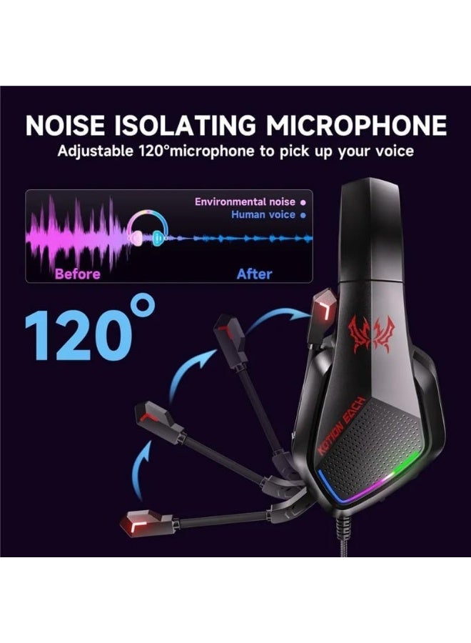 كوشن إيتش سماعة رأس للألعاب KOTION EACH G5000 مع ميكروفون، صوت محيطي 7.1، إضاءة LED RGB - Image 2