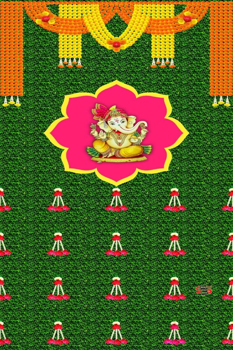 S2S Grass Ganeshji Backdrop Cloth for Pooja Decoration Traditional, Background Decoration Cloth for Pooja Background Curtain Cloth for Festival Fabric - Ganeshji Flower Toran (Pack of 1) - Image 1