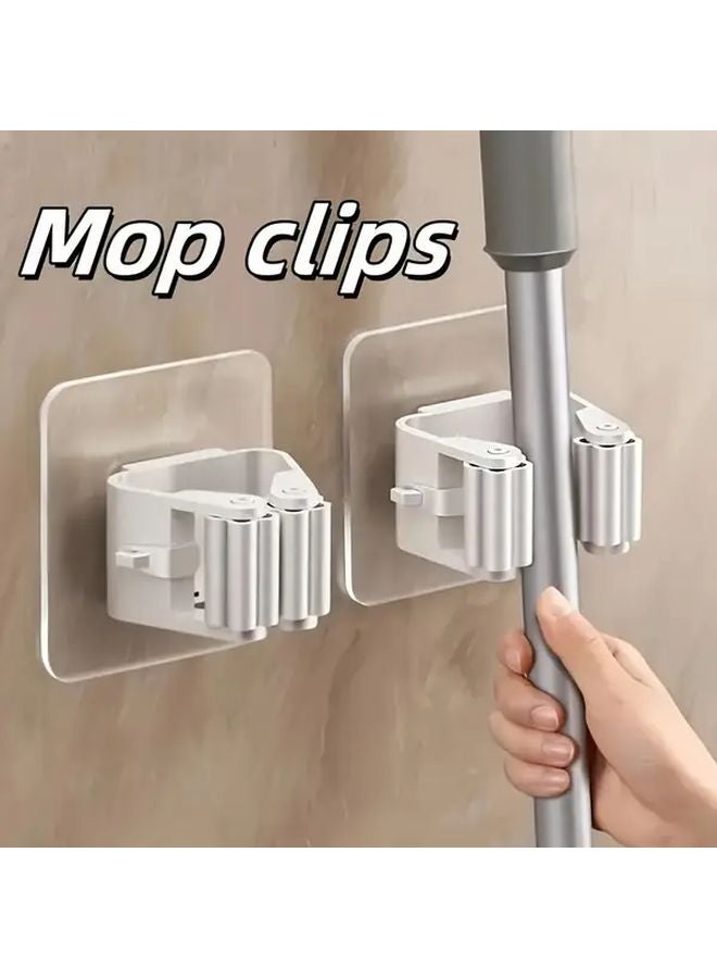 4Pcs White Punch Free Markless Mop Clips Strong Adhesive Wall Mounted Storage Rack - Image 2
