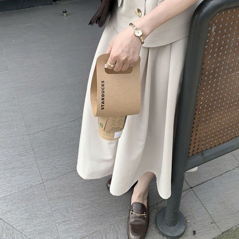 Korean Style Short-Sleeved Suit Skirt for Women, Summer Style Retro Short Top and Half-Length Skirt Two-Piece Set Gray suit - Image 4