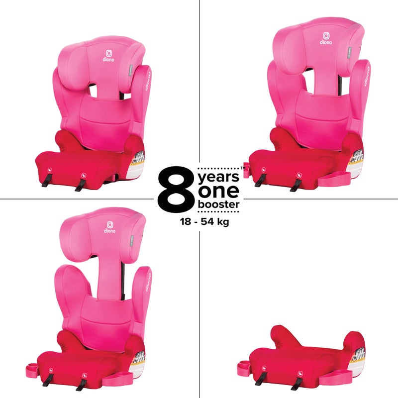 Diono Cambria 2XT XL, Dual Latch Connectors, 2-in-1 Belt Positioning Booster Seat, High-Back to Backless Booster with Space and Room to Grow, 8 Years 1 Booster Seat, Pink Cotton Candy - Image 2