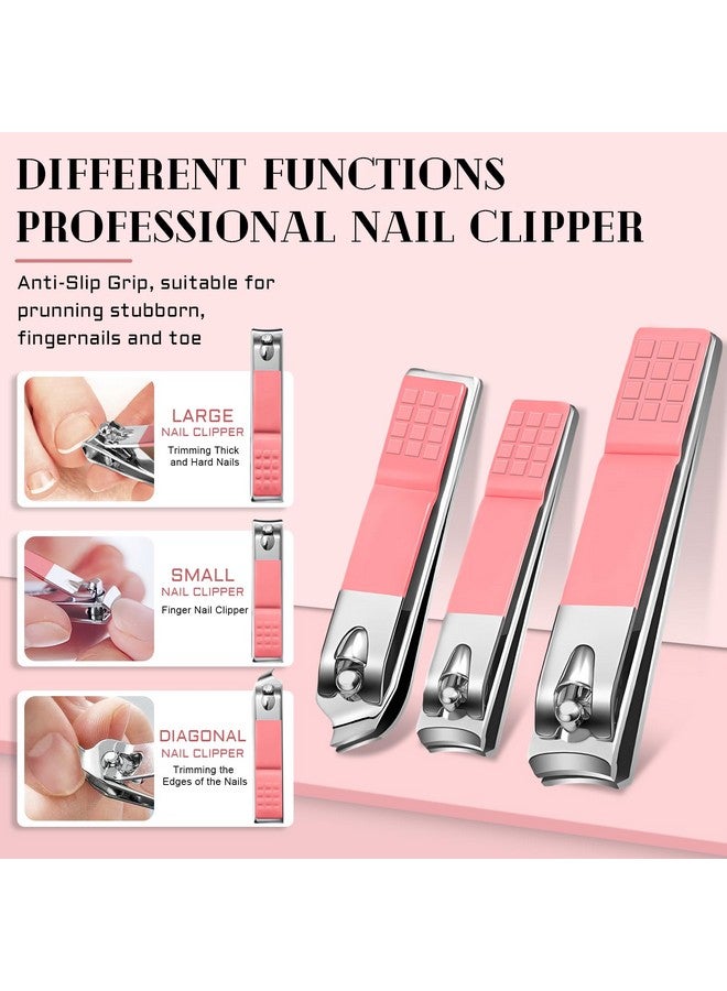 BLESWIN Manicure Pedicure Set 12 Pcs Nail Care Kit For Women Mens Nail Grooming Kit Manicure & Pedicure Tools & Accessories Pink Nail Kit Manicure Set Luxury Leather Case For Home Salon Use - Image 3