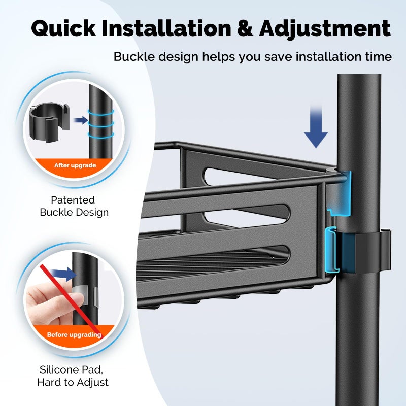HAMITOR Corner Shower Caddy Tension Pole: Quick Installation 4-Tier Rustproof Bathroom Organizer Shelves for Bathtub Shampoo Storage - 47-121 inch Adjustable Floor Standing Bath Rack Holder - Black - Image 2
