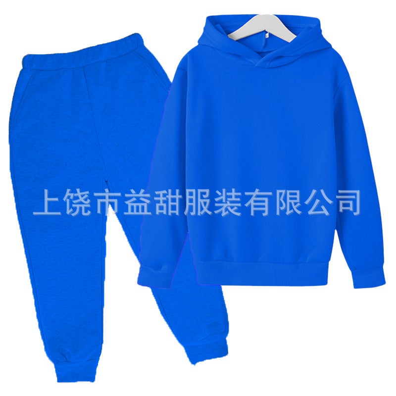 New Autumn Fleece-Lined Children'S Solid Color Sweatshirt Korean Style Fashion Children'S Clothing Set Hooded Sweatshirt Set For Older Children - Image 4