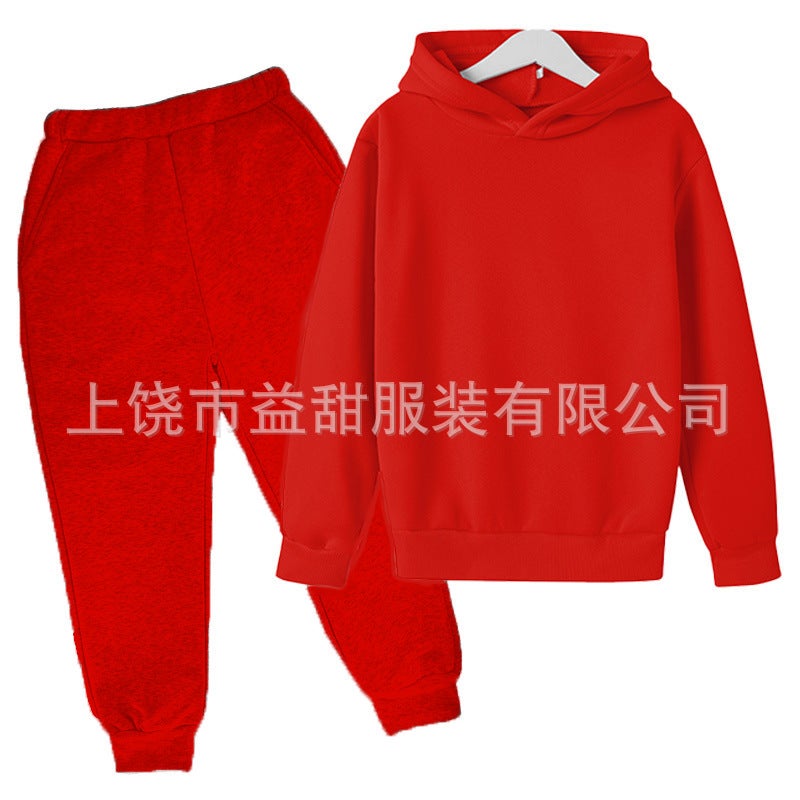 New Autumn Fleece-Lined Children'S Solid Color Sweatshirt Korean Style Fashion Children'S Clothing Set Hooded Sweatshirt Set For Older Children - Image 5