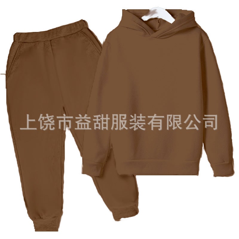 New Autumn Fleece-Lined Children'S Solid Color Sweatshirt Korean Style Fashion Children'S Clothing Set Hooded Sweatshirt Set For Older Children - Image 3