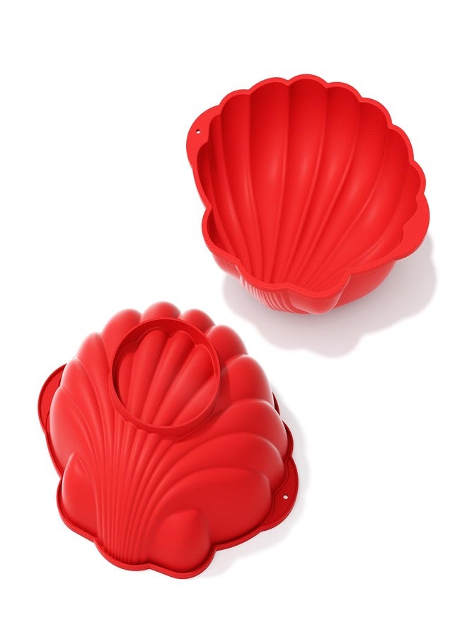 saphe Silicone shell- Shaped Cake Pans 10 Inch Large shell Cake Pan Nonstick Silicone Molds for Baking Cake, Breads, Pies, Tarts, Jello (2 packs, Red) (2, red) - Image 1